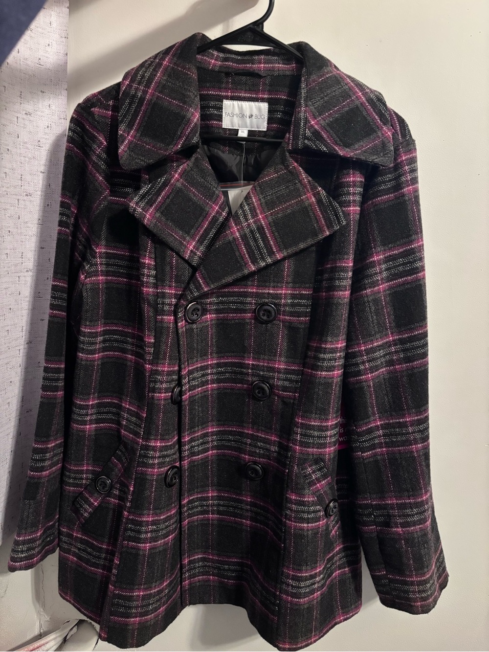 Fashion Bug Plaid Double-Breasted Pea Coat